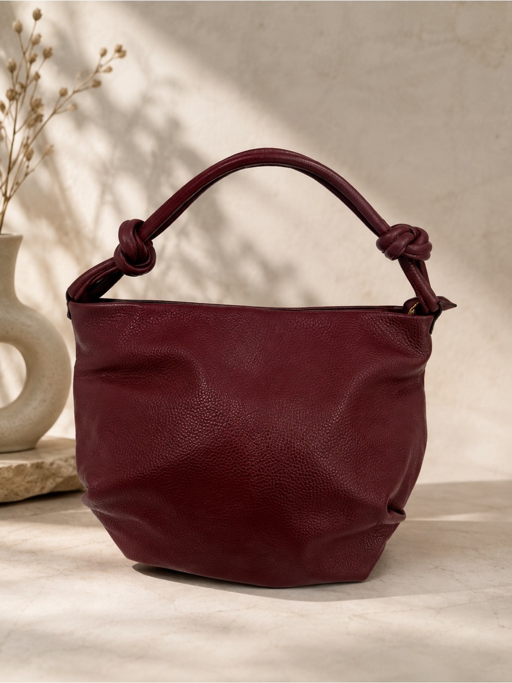 Giorgia Milani Knot-Handle Shoulder Bag in Deep Wine